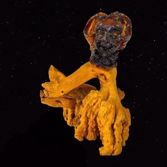 Vintage Apple Tree Carved Figurine Tree Man Women 6”T Signed Shep Driftwood - Picture 7 of 9